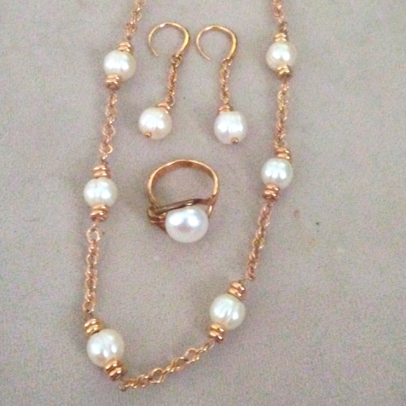 Honora Jewelry - Honora Vintage Bronze Italy Pearl Necklace Set w/ matching Ring sz 8 + Earrings